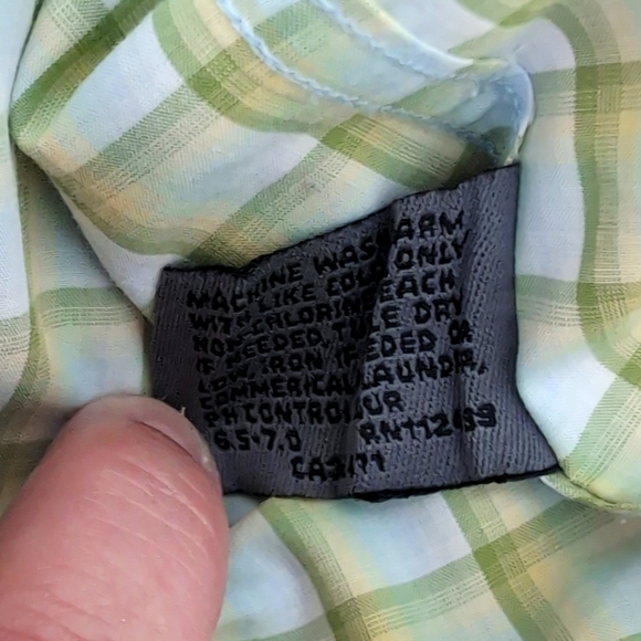 Johnston & Murphy Plaid Cotton Button Down Dress Shirt Green Yellow Medium - Picture 6 of 7